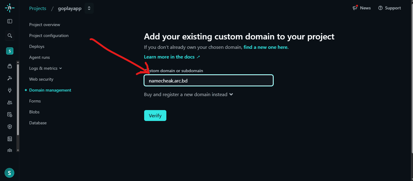 Enter your ARC.BD subdomain dialog